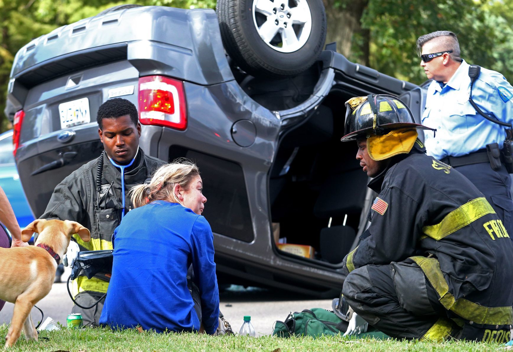 Overturned car in Forest Park